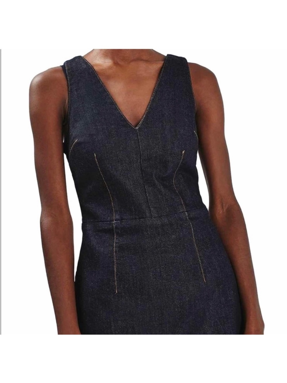 Top Shop Denim Dress Women's Dark Blue Denim V-Neck Jeans Dress